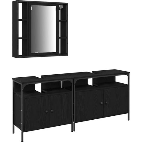 Maison Exclusive - Unità da Bagno con lo scaffale 3 pcs Nero Legno multistrato