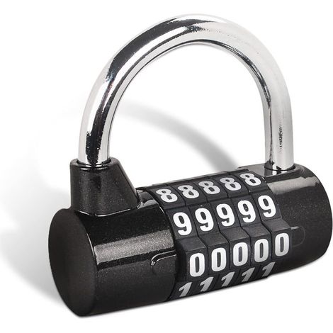 Serrure à combinaison à 5 chiffres, cadenas de gymnase remplaçable, adaptée pour casiers d'école, boîtes à outils et clôtures, couleur noir, 1 pièce (1/5)