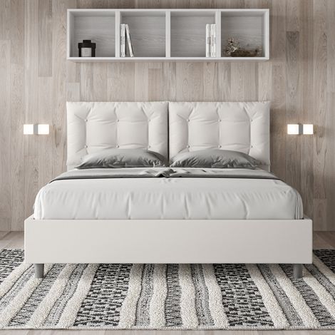 Letto matrimoniale senza rete imbottito 160x210 similpelle bianco Annalisa (1/4)