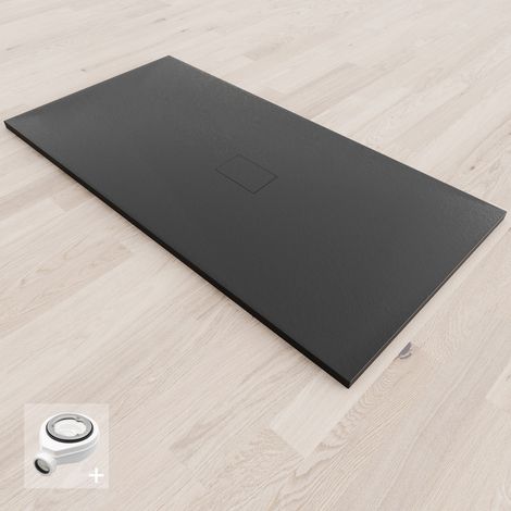 Saniverre – Receveur de douche extra-plat noir 100 x 180 cm – Aspect pierre – Bonde d'évacuation incluse – Surface antidérapante Class C