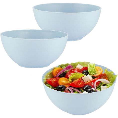 Set 3 insalatiere con diametro 20 cm e capacità 2 litri, ciotola infrangibile in plastica riutilizzabile per insalata e verdure, BPA free - Azzurro (1/4)