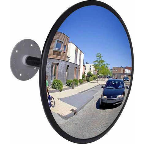 Miroir convexe de sécurité intérieur en acrylique noir Ø 30 cm avec supports de montage - PANGIVO (1/4)