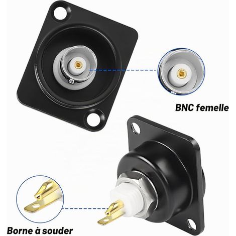 Adaptateur de connecteur BNC pour montage sur panneau BNC femelle à souder HD SDI Vidéo coaxiale RF Socket, coupleur BNC Connecteur de cadre pour caméra de sécurité vidéo (1/2)