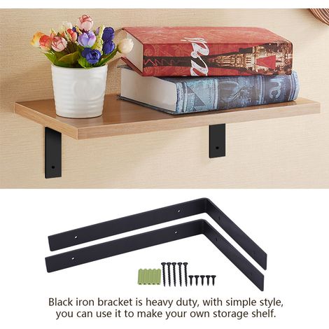 Support mural en fer robuste, 1 paire de supports d'étagère pour bois, rangement mural DIY, décoration intérieure, charge lourde. (1/5)