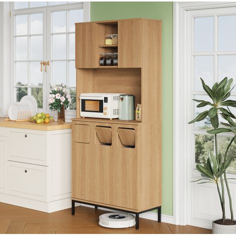 Meuble de cuisine 80/35/181 cm effet chêne avec 3 bacs de tri et niche micro-ondes (1/5)