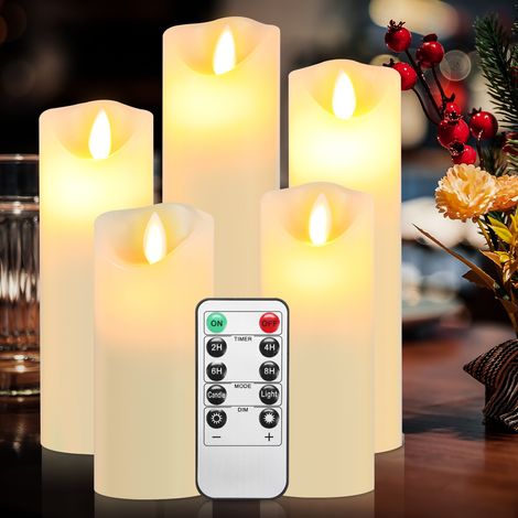 TolleTour Velas LED. Lote de 10 velas decorativas. Vela sin llama con mando a distancia de 10 teclas. Llama LED parpadeante blanca. (1/5)