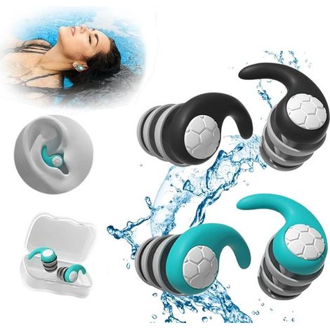 Lot de 2 paires de bouchons d'oreille de natation, en silicone souple, étanches, ergonomiques et réutilisables, pour adultes (1/5)