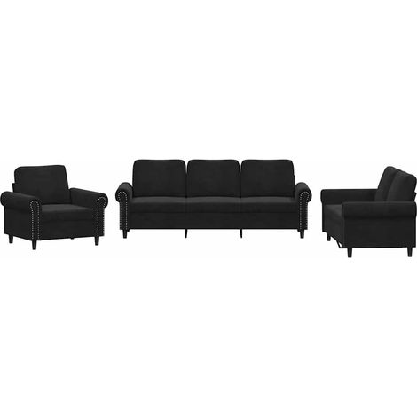 Maison Exclusive - Set di Divani 3 pz con Cuscini Nero in Velluto (1/5)