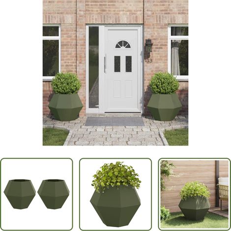 Außenpflanzer -  Pflanzkübel 2 pcs Olive Grün 75 x 75 x 60 cm Stahl (1/5)