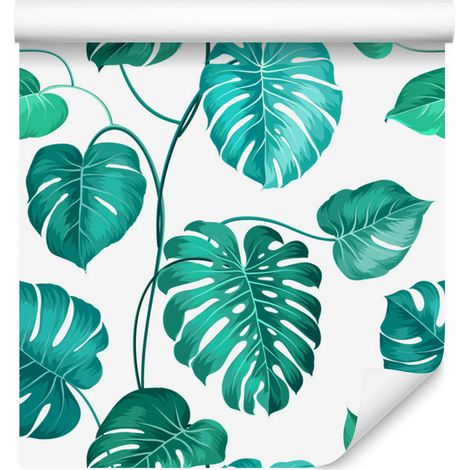 Papel pintado con estampado de hojas de monstera para salón y dormitorio, 50x1000 cm. (1/5)