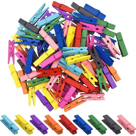 Lot de 100 mini pinces à linge colorées en bois, décoratives, photo, DIY, maison (1/5)