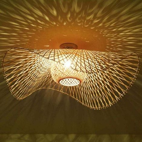 Hand-woven bamboo ceiling light - Light wood lighting for a retro and natural ambiance - Natural bamboo rattan ceiling light (48cm) (1/5)