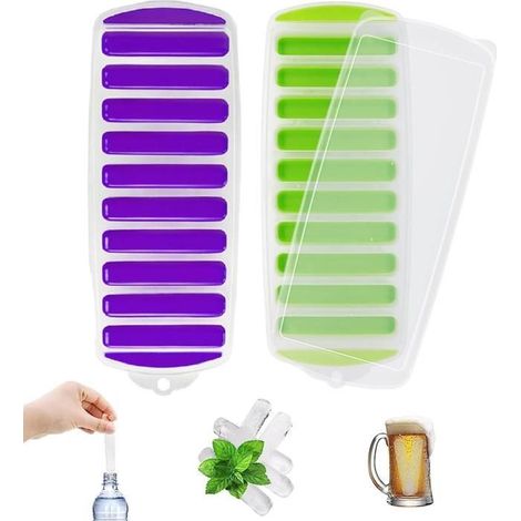 Lot de 2 bacs à glaçons avec couvercles anti-fuites, moule en silicone à démoulage facile pour 28 glaçons, pour whisky, cocktails,p (1/5)