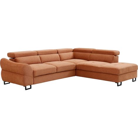 Divano letto angolare destro in tessuto testurizzato terracotta - VAVERDO (1/5)