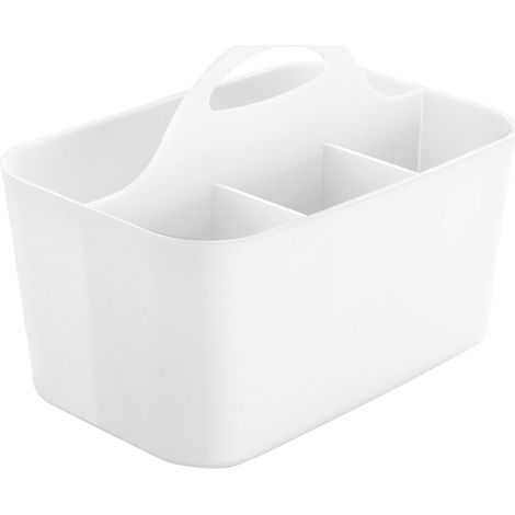 Organisateur pour fournitures de dessin et de bricolage - boîte de rangement/organisateur de bureau - pratique/plastique/avec poignée/avec compartiments - blanc