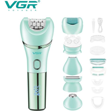 (Vert) Kit d'épilation 7 en 1 pour femmes - Rasoir lavable et épilateur électrique (1/2)