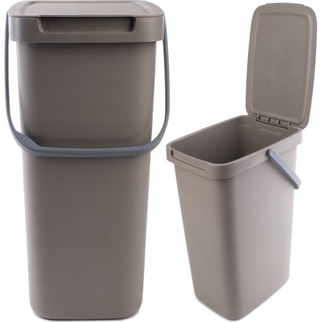 KADAX Poubelle avec couvercle et poignée, en plastique, pour le tri sélectif, rectangulaire avec couvercle à charnière (marron, 12 l) (1/5)