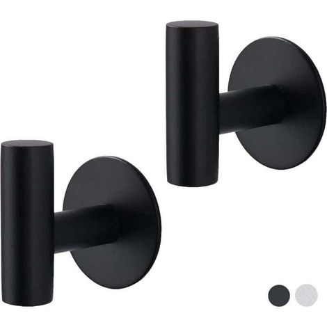 Set of 2 Adhesive Hooks Bathroom Heavy Duty Towel Rack Clothes Bathrobes Wall Mount Matte Black (1/4)