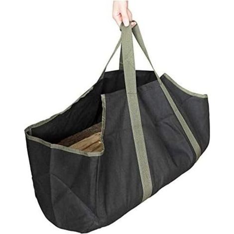 Firewood Carrier Logs Heavy Duty Canvas Tote Bag with Handles for Camping (Black + Green) (1/5)