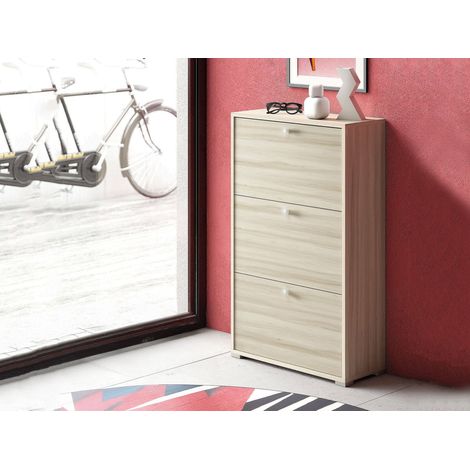 Dmora Zapatero Peonia, Mueble de entrada polivalente con 3 puertas abatibles, Zapatero de doble profundidad, 100% Made in Italy, Cm 67x28h112, Olmo, con embalaje reforzado (1/4)