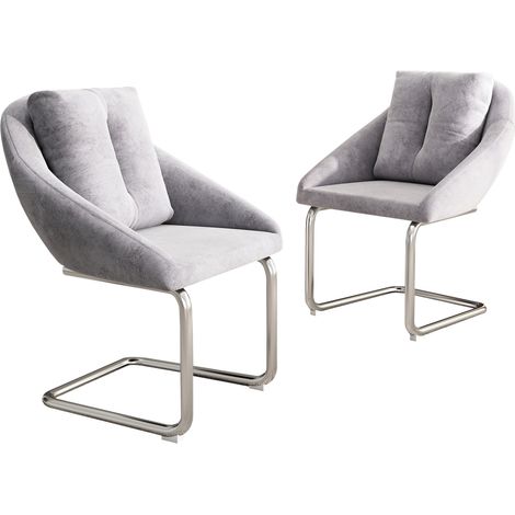 Set de 2 sillas de comedor de terciopelo gris con cojines y estructura de metal MODENUIT (1/5)