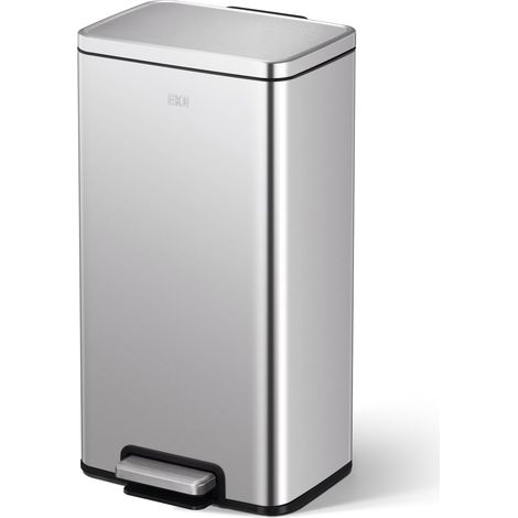 Poubelle Cuisine 30L avec Pédale Acier INOX Anti-Traces Fermeture Ralentie et Silencieuse Compact Moderne Salle Bain (1/5)