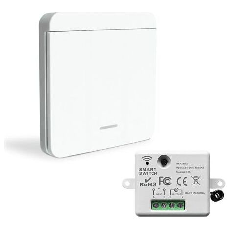 QORVA-Interrupteur sans fil, télécommande sans fil, émetteur récepteur RF, interrupteur de sécurité AC110 250 V, installation facile pour lampes jusqu'à 1500 W (1/5)