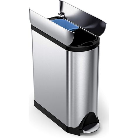 poubelle de recyclage papillon, étroite, poubelle de cuisine, tri selectif 2 bacs, double compartiments, acier inoxydable brossé, 40 litres (20/20), Argenté (1/5)