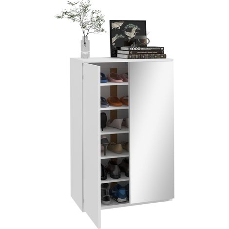 Zapatero Irovami con espejo para 18 pares de zapatos, con 5 estantes ajustables, 60 x 32 x 95 cm, blanco