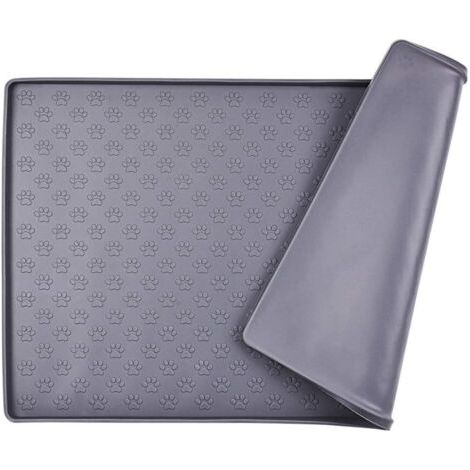 BUNTHAUS Tapis Gamelle Chien, Tapis d’Alimentation pour Chat en Silicone aux Normes FDA, Imperméable et Antidérapant, Gris Paw Pattern, 47 X 30 cm