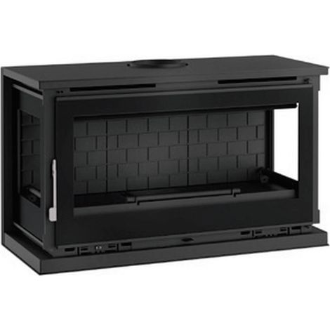 Fm Calefaccion – Poêle à bois suspendu 3 vitres – Foyer en fonte double paroi – Puissance 13,5/19kW – Évacuation des fumées 200mm – Couleur noir