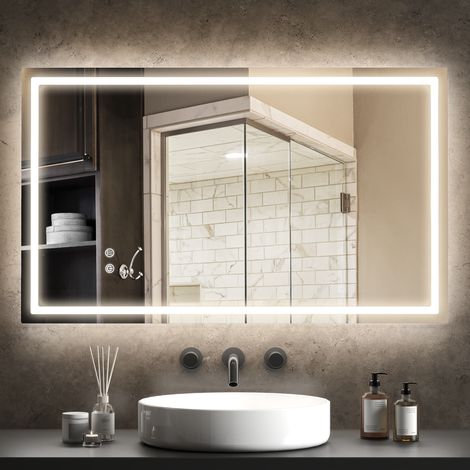 Miroir LED 100x60 cm de salle de bain avec rétroéclairage anti-embué, luminosité réglable, montage vertical ou horizontal