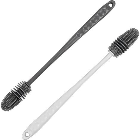 Lntyq 2 Pièces Goupillon Long, Brosse de Nettoyage Réutilisable, Ecouvillon Bouteille, Goupillon Silicone, pour Nettoyer Les Bouteilles, Les Tasses en Verre, Les Thermoses (1/5)