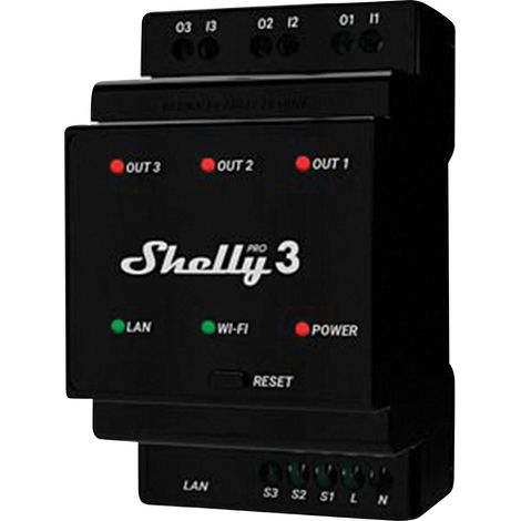 Shelly Pro 3 3-Kanal-Smart-Relais 3 Phasen max.48A ,WLAN, LAN, BT, Hutschiene (1/5)