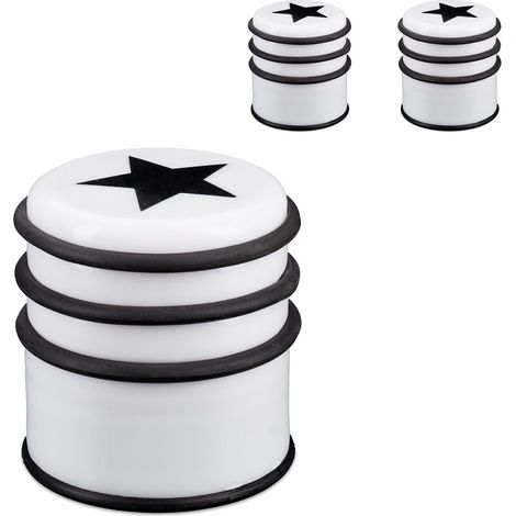 Relaxdays Doorstop, Set of 3, HxD: 8x7.5 cm, for Windows & Doors, Non-Slip, Door Stopper with Rubber Ring, White/Black