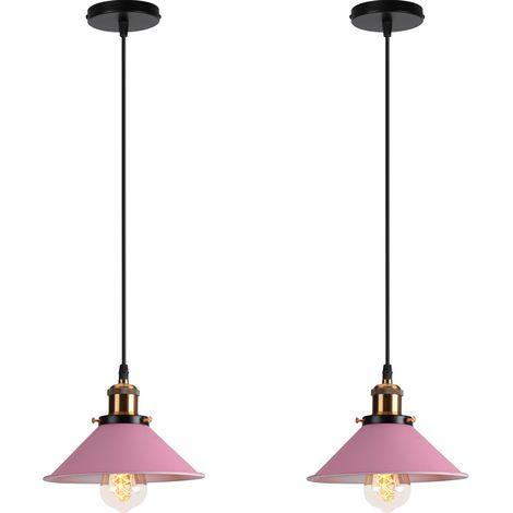 2X Pendant Light Fitting, Antique Dome Chandelier with Ø22cm Lampshade, Vintage Hanging Lamp for Living room Bedroom Dining Room (Pink) (1/5)