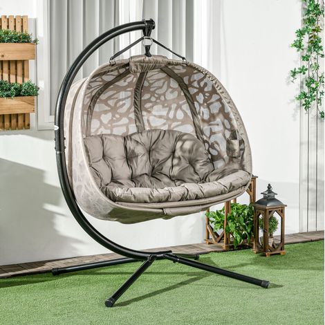 Hamac fauteuil 2 places 130x103x172 cm acier polyester sable, pliable pour petits espaces – MEUBLIV (1/5)