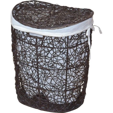 Portabiancheria con due coperture protettive in rattan marrone intrecciato a mano DEC05050