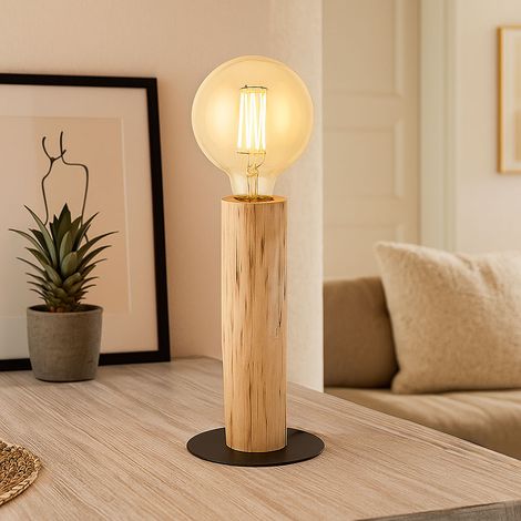 Lampada da tavolo LED in legno filamento naturale lampada da tavolo vintage, metallo nero, 1x 4W 320Lm bianco caldo 1700K, DxH 15x30 cm