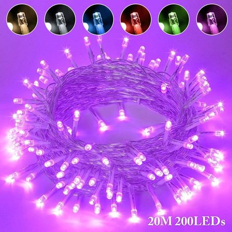 1 Guirlande Lumineuse,200 LEDs,20M,Câble Transparent,Violet,IP44,Noël Mariage Jardin