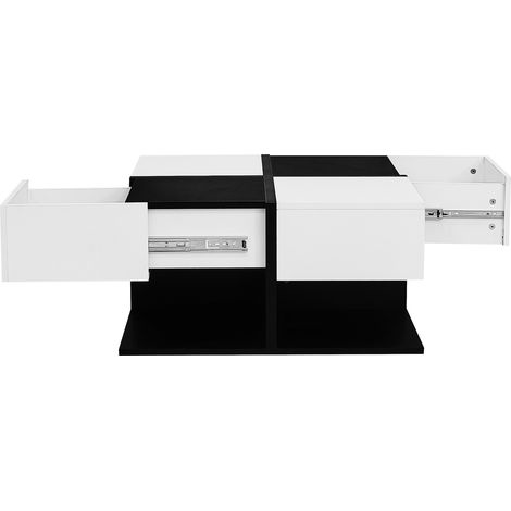 Table basse carrée noir et blanc 70 x 70 x 35,5 cm avec 2 tiroirs, plateau en panneau de particules (1/5)