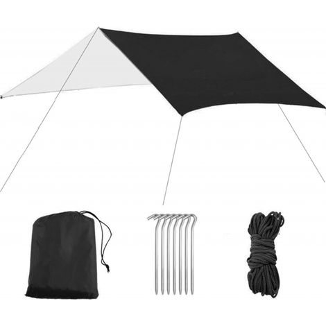 mBâche Anti Pluie Tarp Toile de Tente Imperméable Bâche Camping Abri pour Randonnée Pique Nique Activités Extérieures A 3 x 3 Noir (1/5)