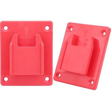 Lot de 2 fixations murales compatibles avec l'outil électrique Milwaukee M18 18 V/20 V (rouge). (1/5)