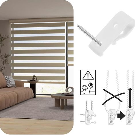 Quatre crochets de fixation blancs à double trou, compatibles avec les serre-joints/guides/tendeurs de corde pour une installation sécurisée. (1/5)