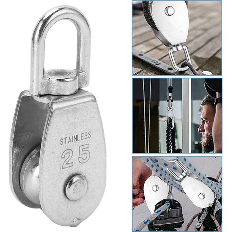 Vente de 3 poulies simples M25, en acier inoxydable 304, pour grues, avec une capacité de charge de 150 kg. Conviennent pour le levage d'échelles, de palans, d'élévateurs d'équipements de fitness et d (1/5)