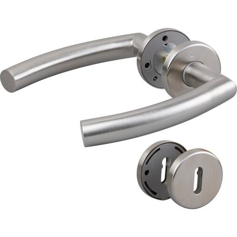 Hoppe – Poignée de porte sur rosace inox mat – Clé L – Carré 7 mm – Épaisseur de porte 35 à 45 mm – Diamètre rosace 53 mm