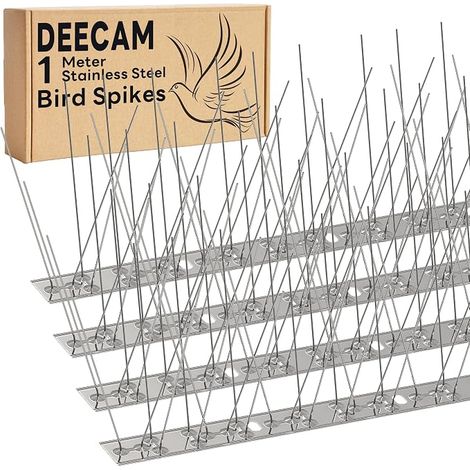 Pic Anti Pigeon à Base en Acier Inoxydable, 1m de Piques Anti-Oiseaux pour Balcon grilles antipigeons et protectrices,Jardins sur toits ou barrières d'intimité(4×25cm) (1/5)