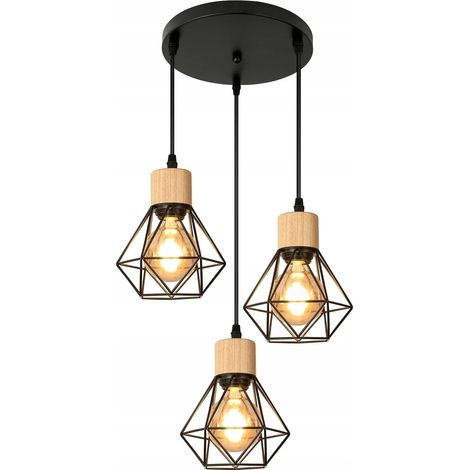 Lustre Diamond, noir - 3 ampoules, douille ronde de 30 cm, câble réglable de 1 mètre, douille E27 (ampoule non incluse) (1/4)