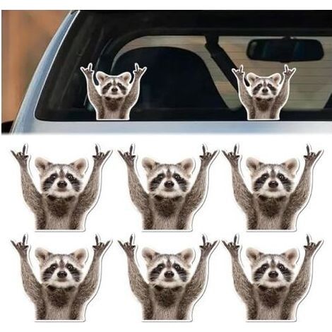 Autocollants voiture 6 pièces Petits autocollants raton laveur pour extérieur, autocollants humoristiques et décoratifs pour véhicule, idéal pour pare-chocs, vitres ou carrosserie (1/5)
