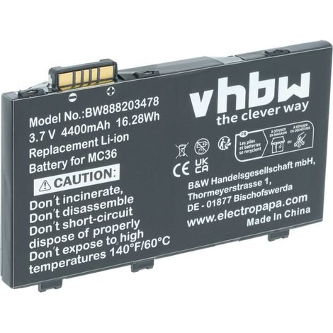 vhbw Batería recargable compatible con Symbol MC36  PDA (4400mAh, 3,7V, Li-Ion) (1/5)